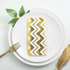 20-Pack Paper Dinner Napkins with Chevron Design Metallic Gold - Disposable 3 Ply Cocktail Napkins for Weddings