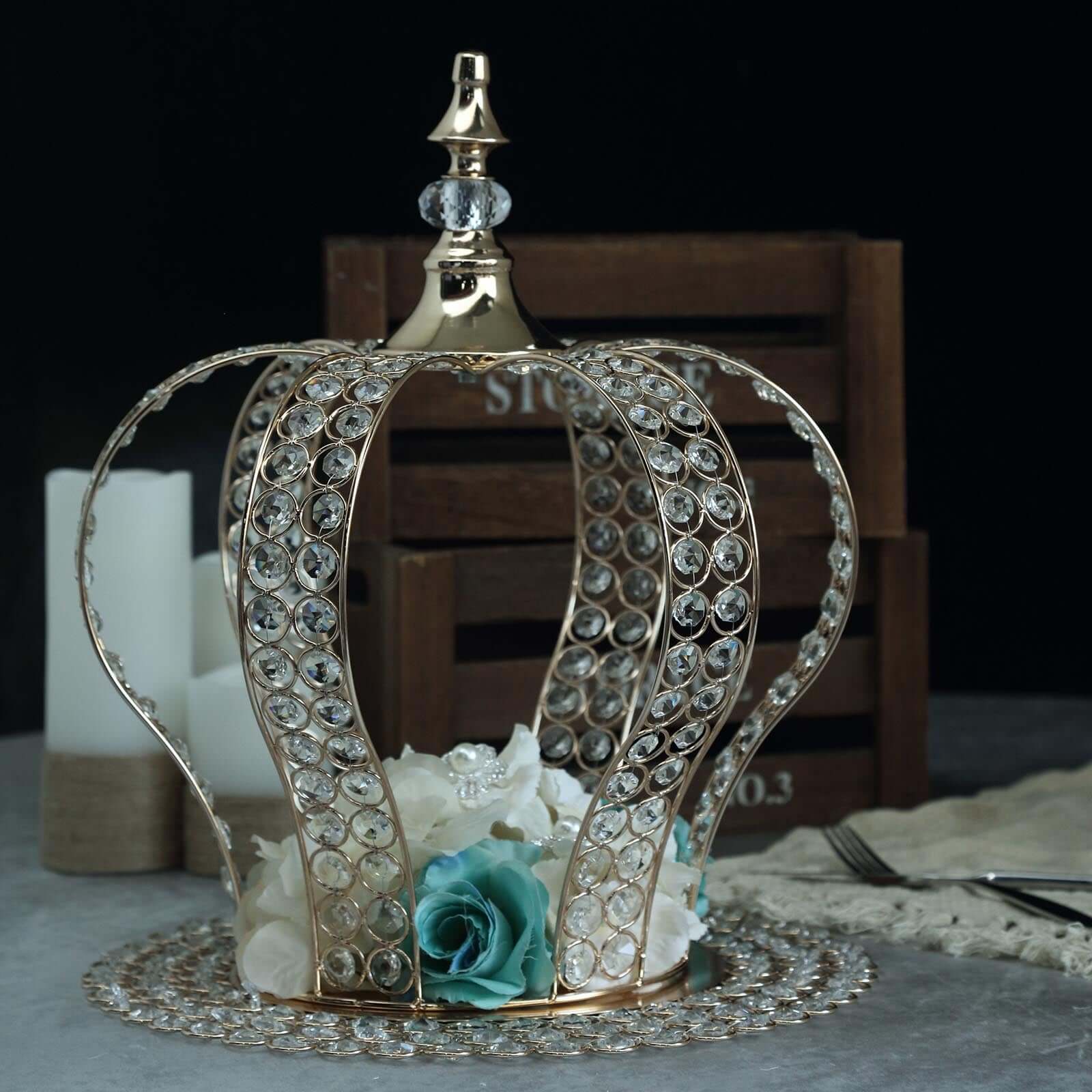 Crystal-Bead Royal Crown Cake Topper Metallic Gold - Themed Baby Showers Cakes & Event Centerpieces 16"