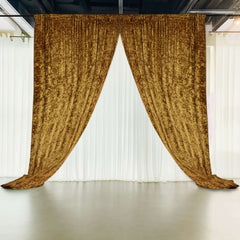 Gold Crushed Velvet Backdrop Curtain – 5ft x 12ft Event Drape with Rod Pocket, Privacy Panel for Photo Booths & Events