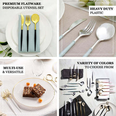 24-Pack Plastic Flatware Set in Metallic Gold with Beige Handle - Heavy Duty Disposable Modern Silverware 8"