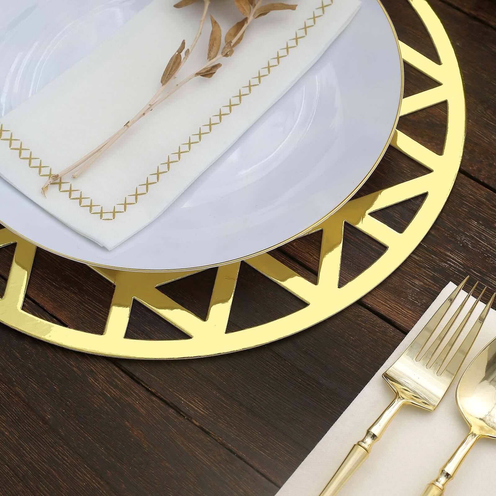 6-Pack Disposable Table Placemats in Metallic Gold Laser Cut Geometric Triangle Design - 700GSM Cardboard Placemats for Glamorous Table Settings 13"