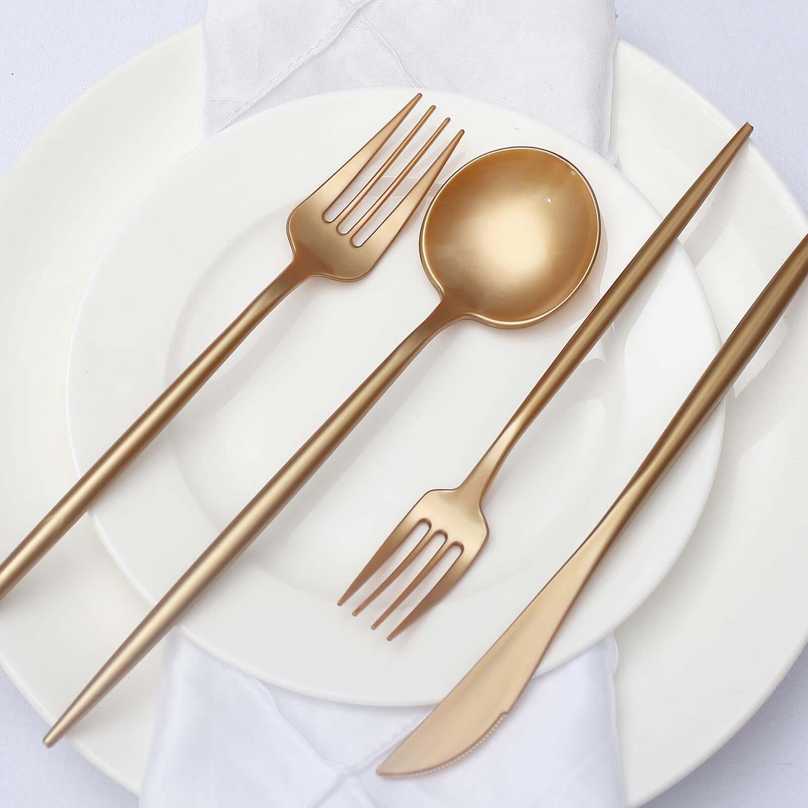 50-Pack Plastic Utensil Set Gold - Premium Disposable Heavy Duty Sleek Flatware
