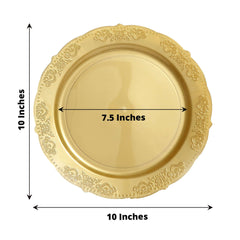 10-Pack Plastic 10" Round Dinner Plates Gold Embossed Scalloped Edge - Chic Disposable Party Plates for Special Occasions & Banquets