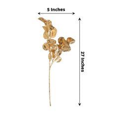 2-Pack Artificial Round Eucalyptus Leaf Branches Metallic Gold - Lifelike Faux Stems for Modern Centerpieces & Floral Arrangements 27"