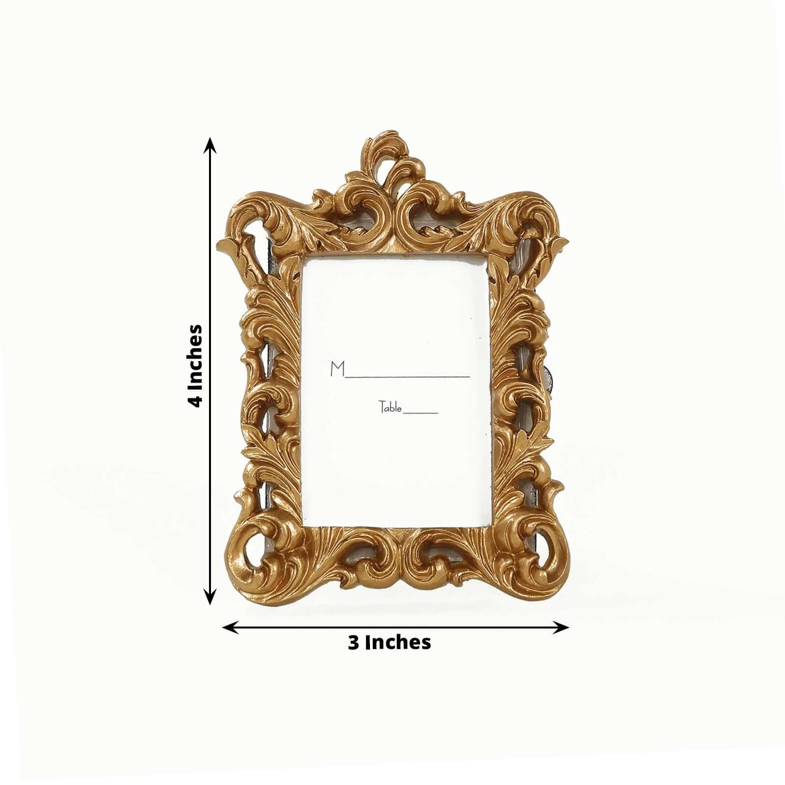 4-Pack Picture Frames Gold Resin Vintage Ornate Design Rectangle - Mini Photo Frame Wedding Place Card Holders & Party Favors 4"x3"