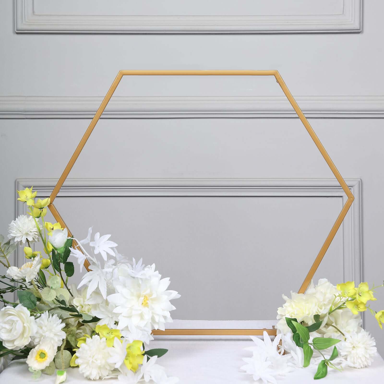 Hexagon Wedding Arch Table Centerpiece Metal Gold - Self-Standing Geometric Flower Balloon Stand 21"