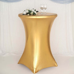 Metallic Spandex 30" Fitted Round Cocktail Table Cover Gold Highboy Tablecloth - Stretch Fit & Water-Resistant for Stylish Decor