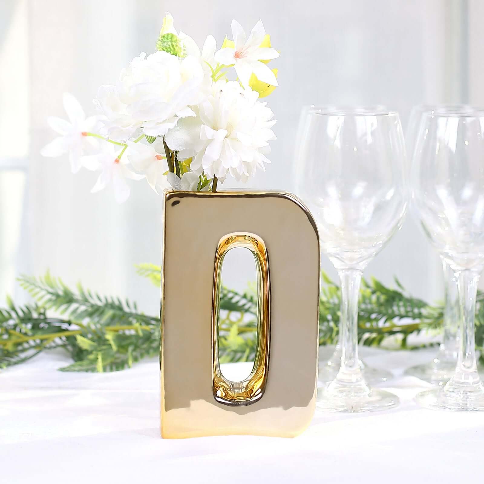 Shiny Ceramic Vase Letter "D" Gold Plated - Chic Bud Planter Pot for Events & Decor 6"