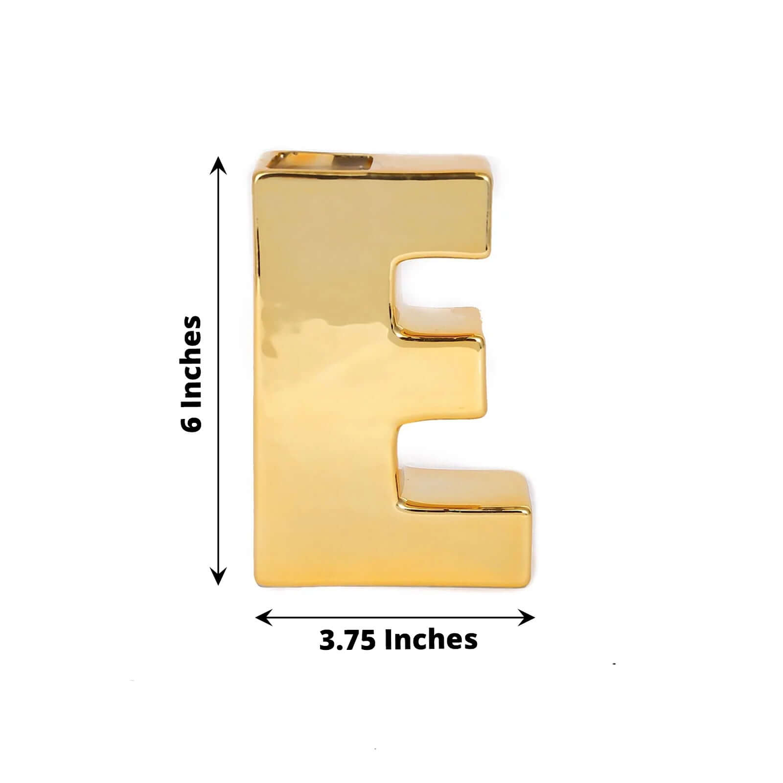 Shiny Ceramic Vase Letter "E" Gold Plated - Chic Bud Planter Pot for Events & Decor 6"