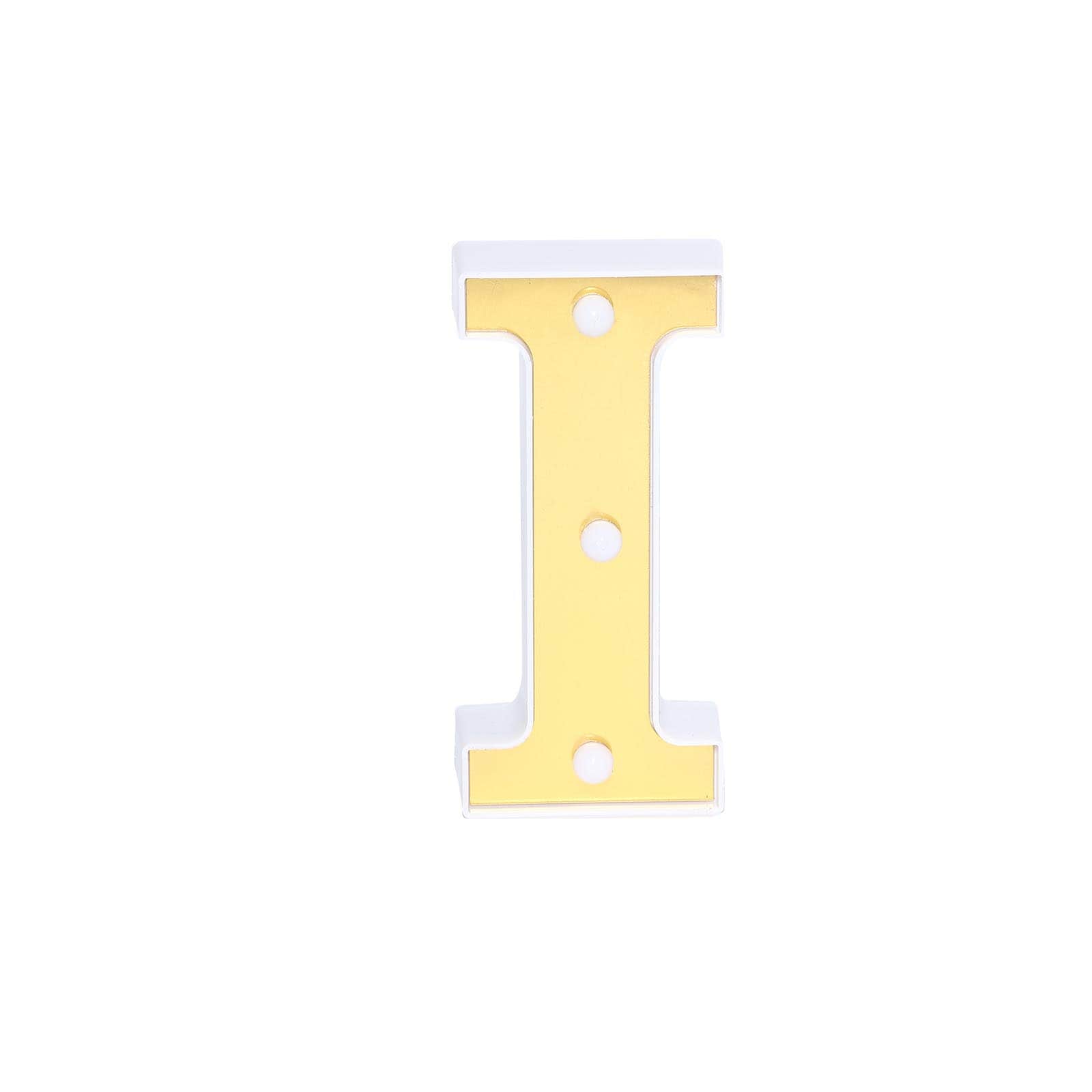 3D Marquee Letter "I" Warm White 3 LED Lights Gold - Chic Light-Up Decor for Events 6"