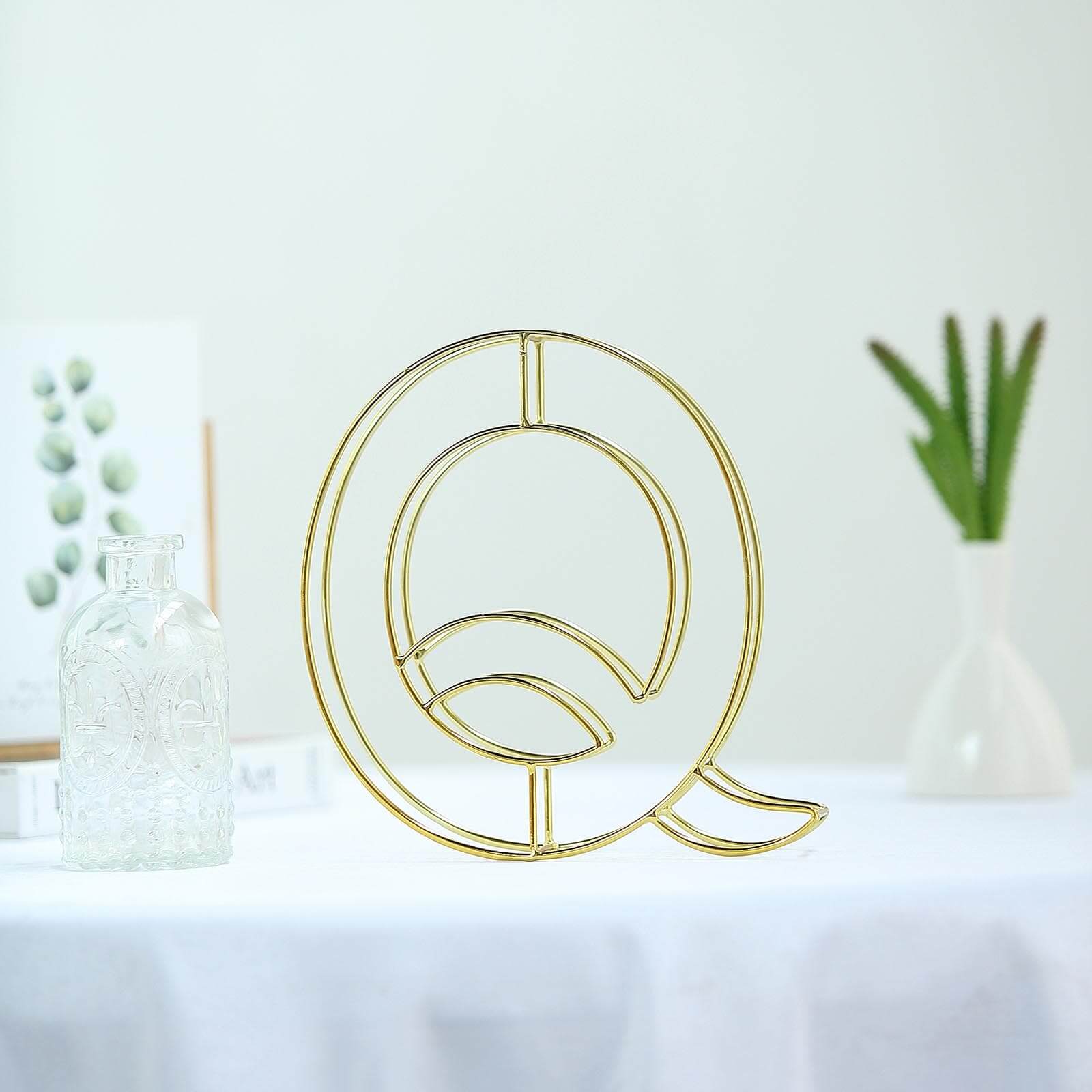 8" Tall Gold Freestanding 3D Decorative Wire Letter, Wedding Centerpiece - Q