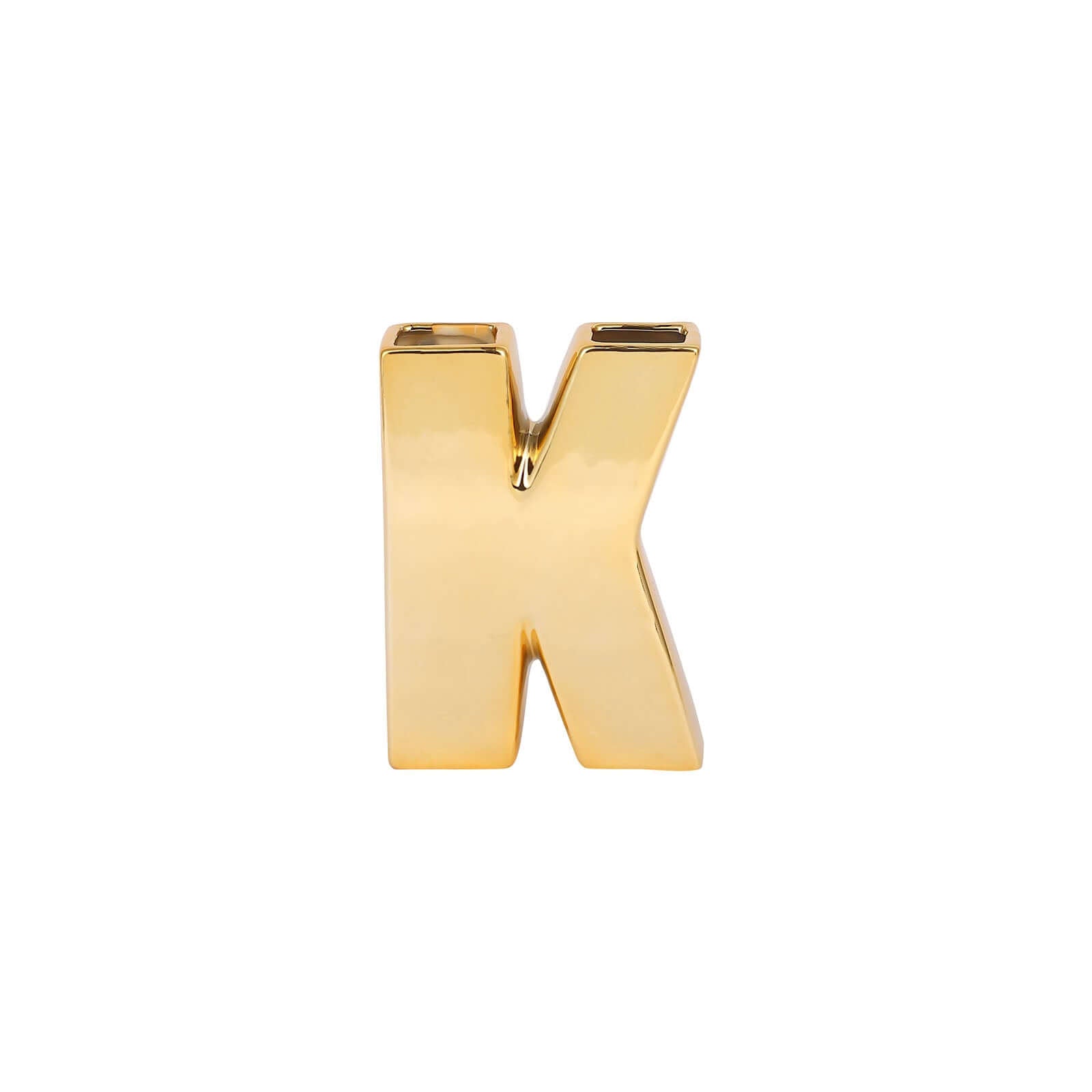 Shiny Ceramic Vase Letter "K" Gold Plated - Chic Bud Planter Pot for Events & Decor 6"