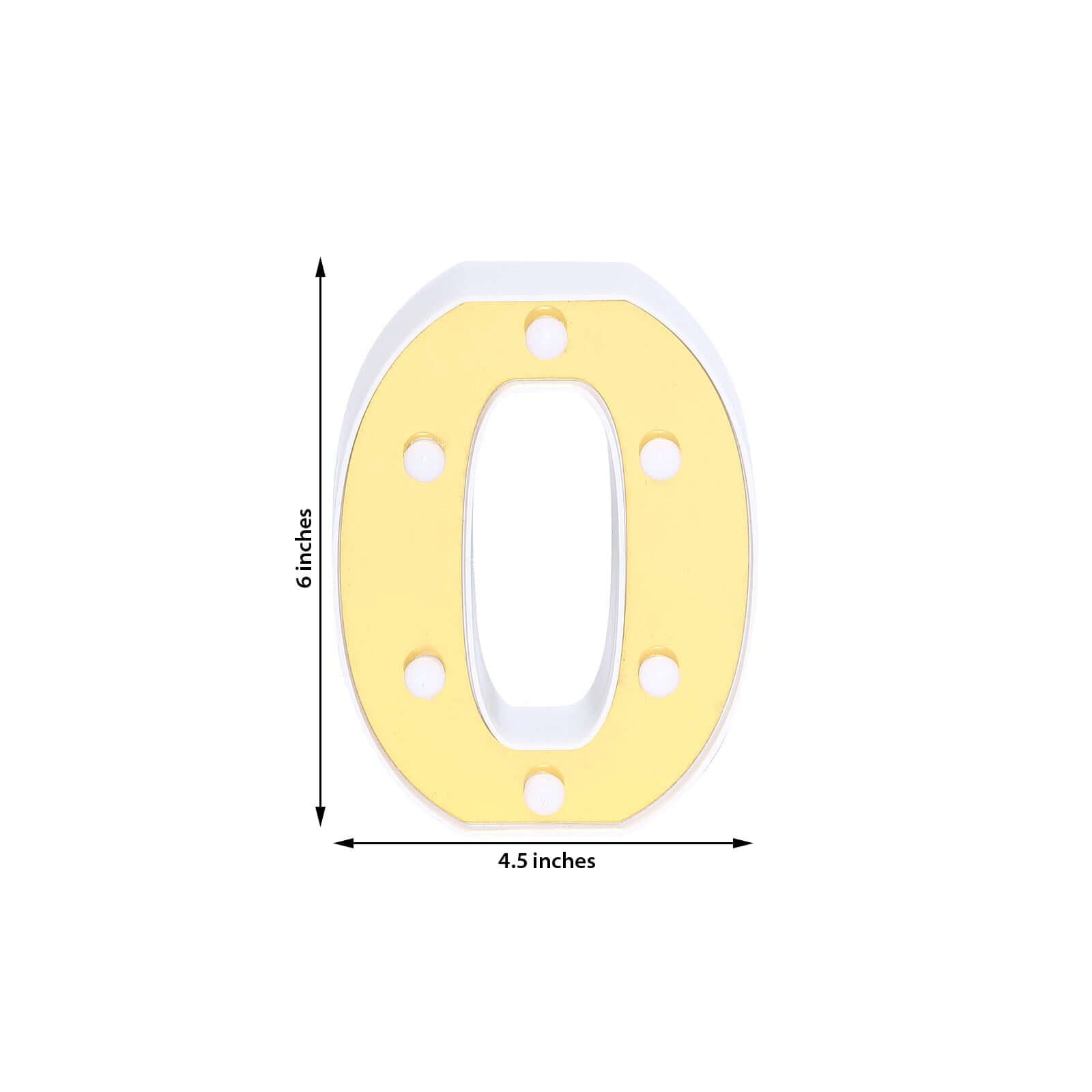 3D Marquee Number "0" Warm White 6 LED Lights Gold - Stylish Light-Up Accent for Events 6"