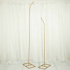 Set of 2 Gold Metal Curved Top Balloon Flower Backdrop Stands, Wedding Arch Frames - 6ft, 8ft