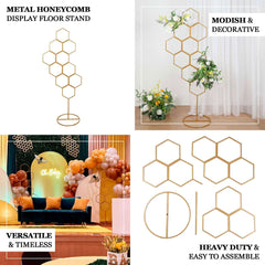 6ft Gold Metal Honeycomb Wedding Flower Frame Backdrop Stand, Floor Standing Balloon Display Arch