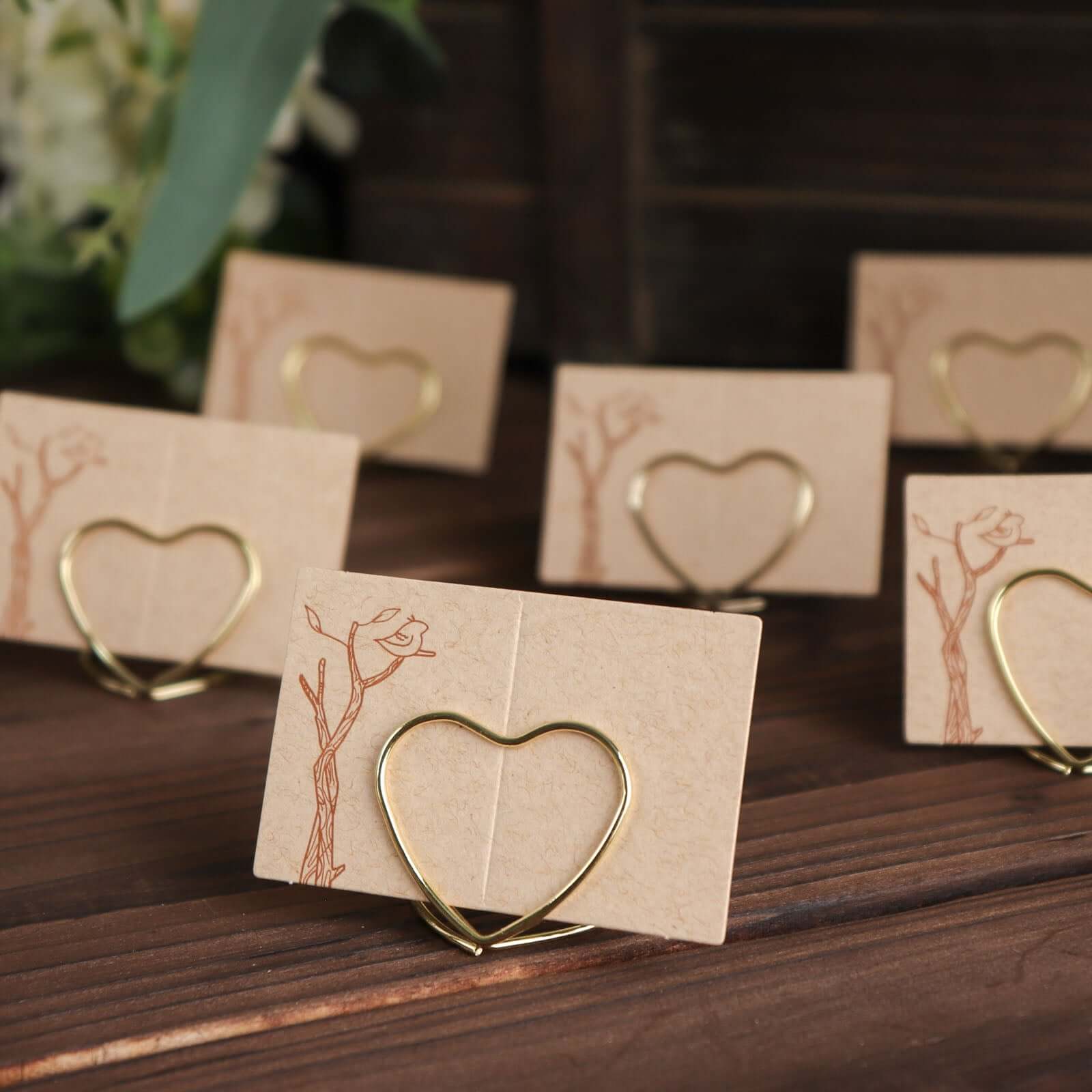 10-Pack Metal Card Holder Stands Double Heart Design Gold - Table Number Stands and Wedding Place Card Menu Clips 1"