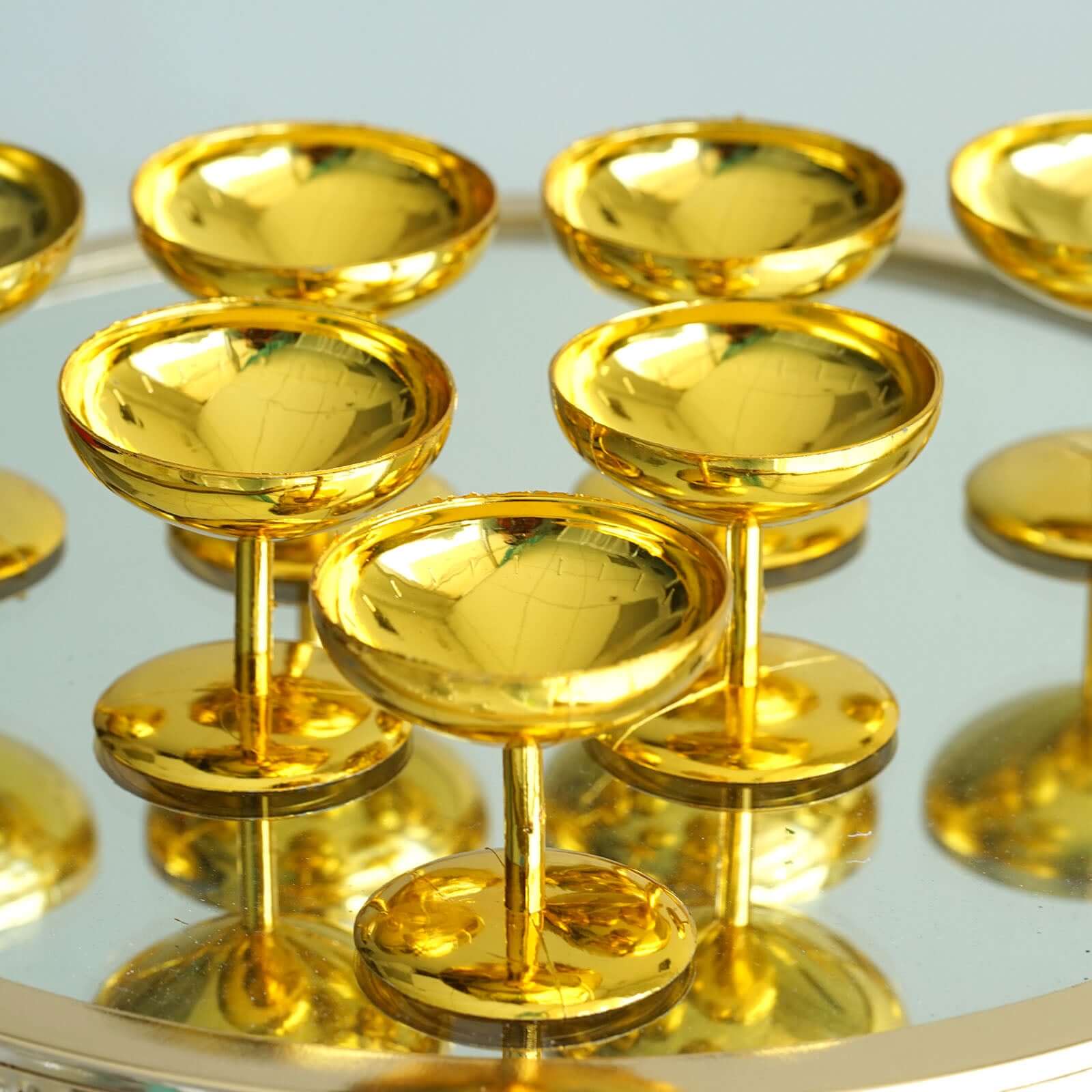 12-Pack Plastic Dessert Cup Candy Dishes Gold - Decorative Mini Pedestal Stands for Treats 2"