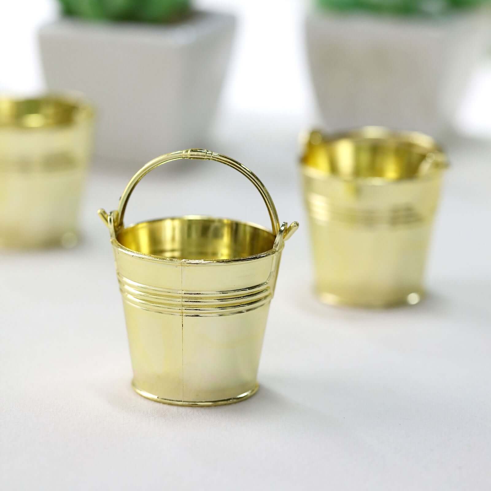 12 Pack 2" Gold Mini Planter Treat Party Favor Boxes, Small Pail Bucket Candy Container Gift Boxes