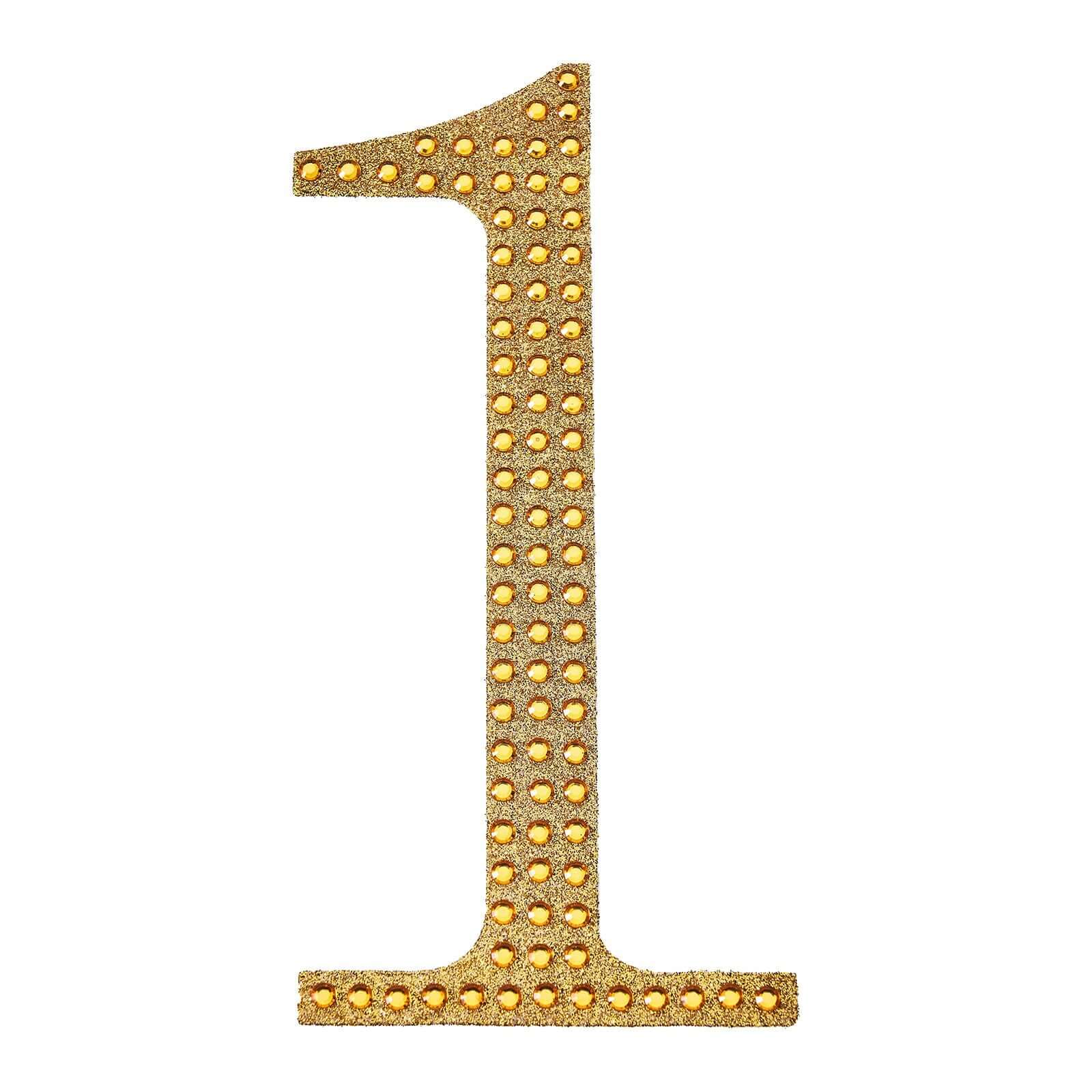 Decorative Rhinestone Number "1" Stickers, Glitter Adhesive Craft Numbers Gold DIY Sparkle Embellishments 6"