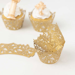25-Pack Paper Cupcake Liners Butterfly Lace Pattern Design Gold - Round Muffin Wrapper Cups 3"