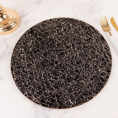 6-Pack Acrylic Round Charger Plates 13" in Black with Gold Glitter Abstract Lines Pattern, Decorative Dinner Party Charger Tableware