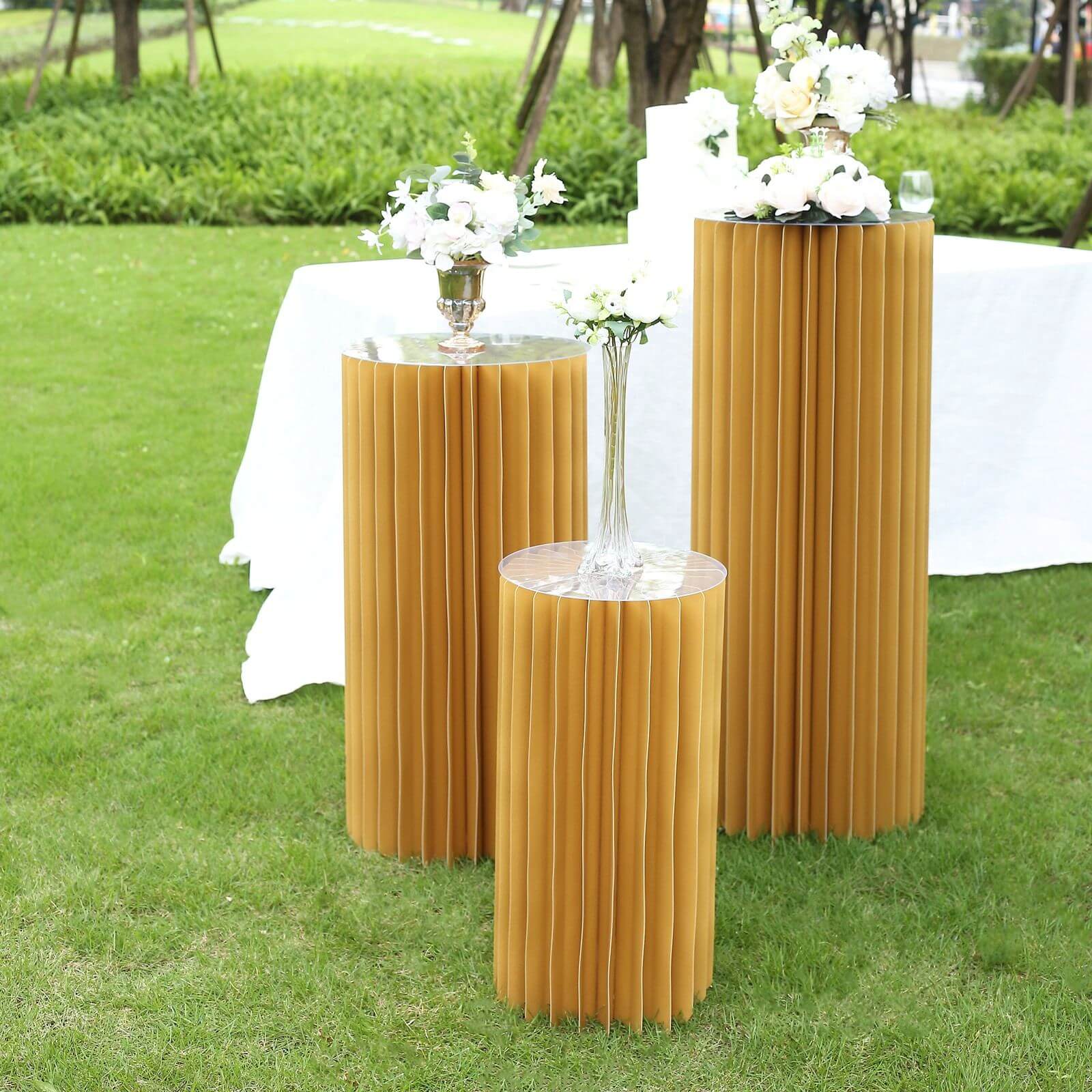 24" Gold Cylinder Display Column Stand, Pillar Pedestal Stand With Top Plate