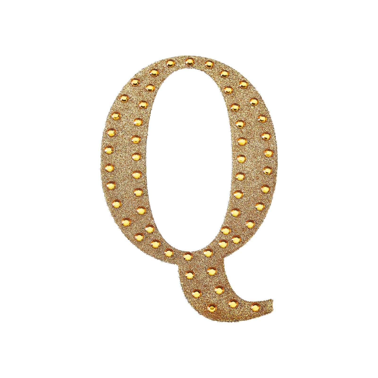 Decorative Rhinestone Alphabet "Q" Letter Stickers, Glitter Adhesive Craft Letters Gold DIY Sparkle Embellishments 8"