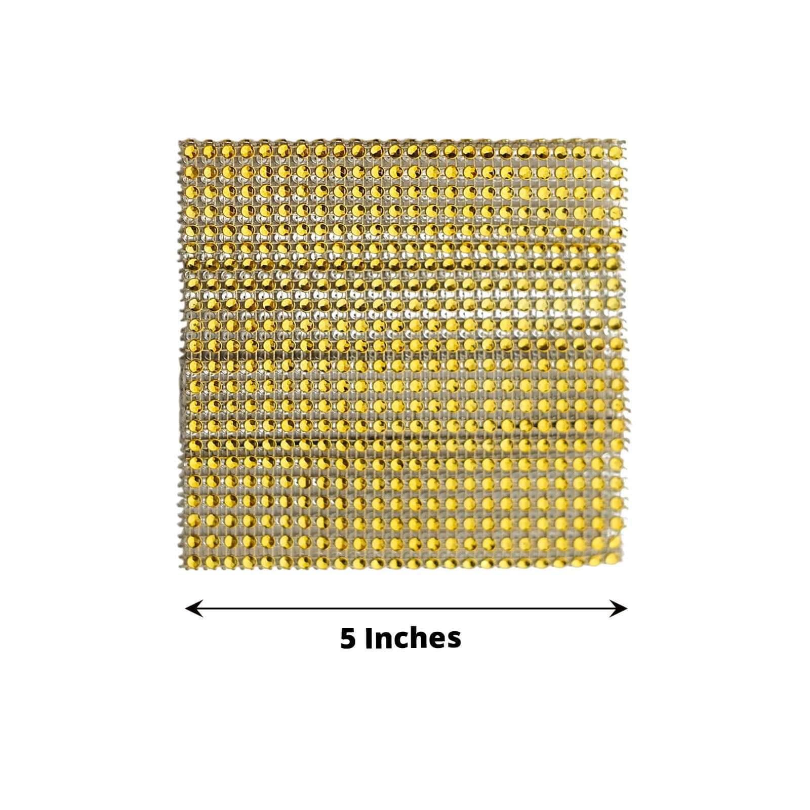 4 Pack Gold Rhinestone Mesh Velcro Backdrop Curtain Bands, Large Chair Sash Clip Tie Backs - 5"X10"