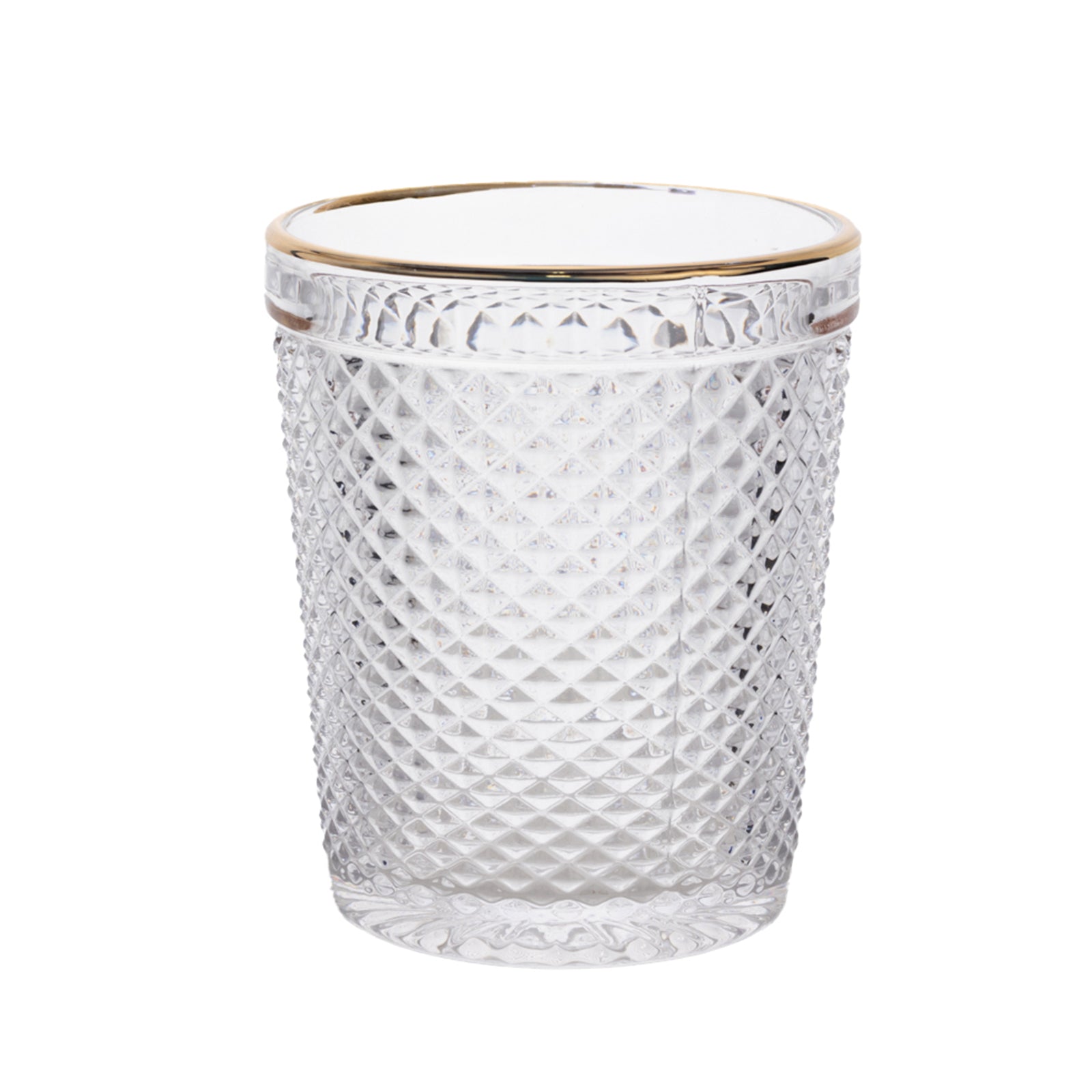 6-Pack Tumbler Glasses Clear Hobnail Design with Gold Rim - Embossed Diamond Pattern Glassware for Drinks & Parties 11oz 4"