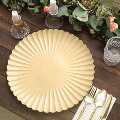 6-Pack Plastic Round Charger Plates 13" in Gold with Scalloped Shell Pattern, Coastal Inspired Disposable Charger Tableware