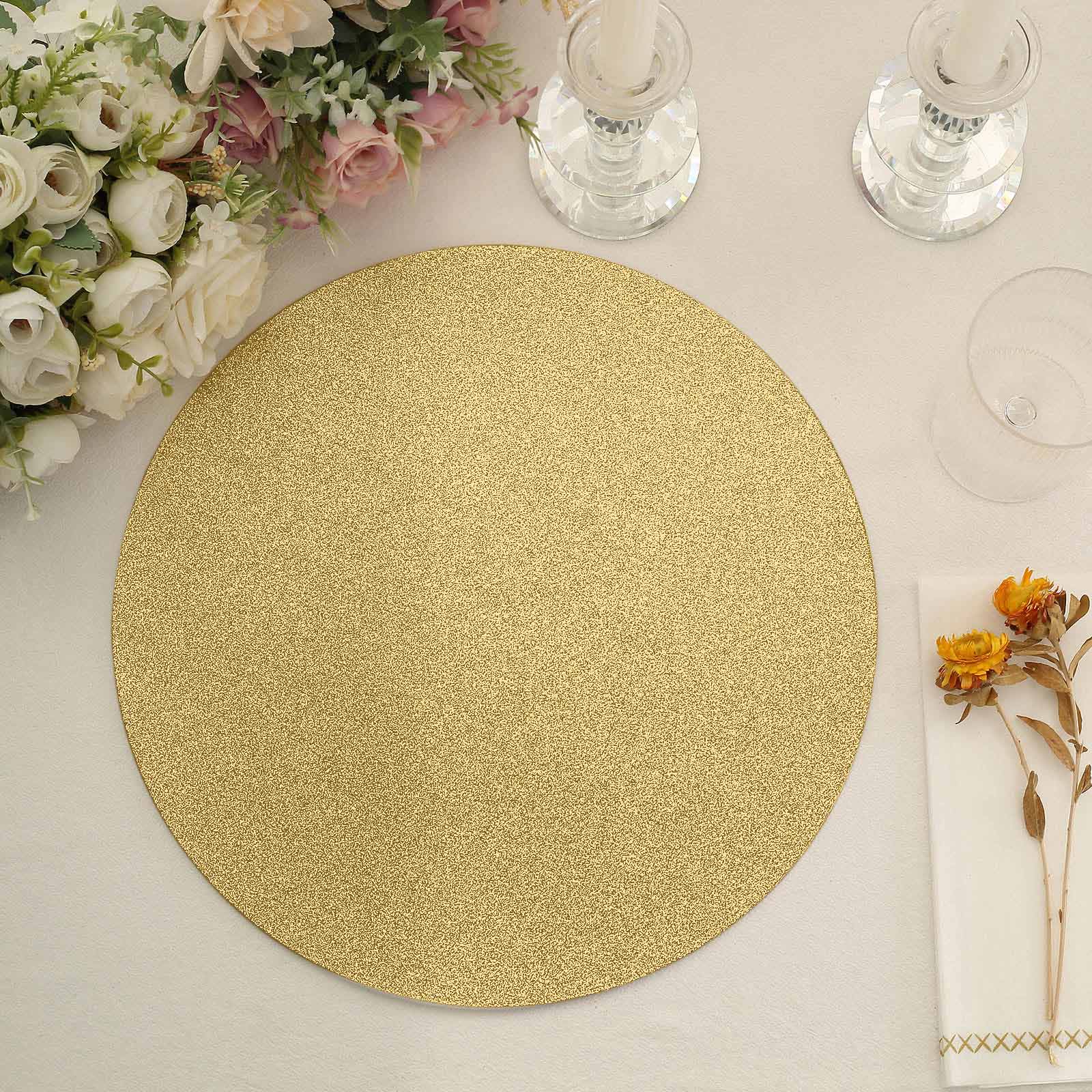 20-Pack Disposable Table Placemats in Gold Glitter - 210GSM Paper Placemats for Classy Events 13"