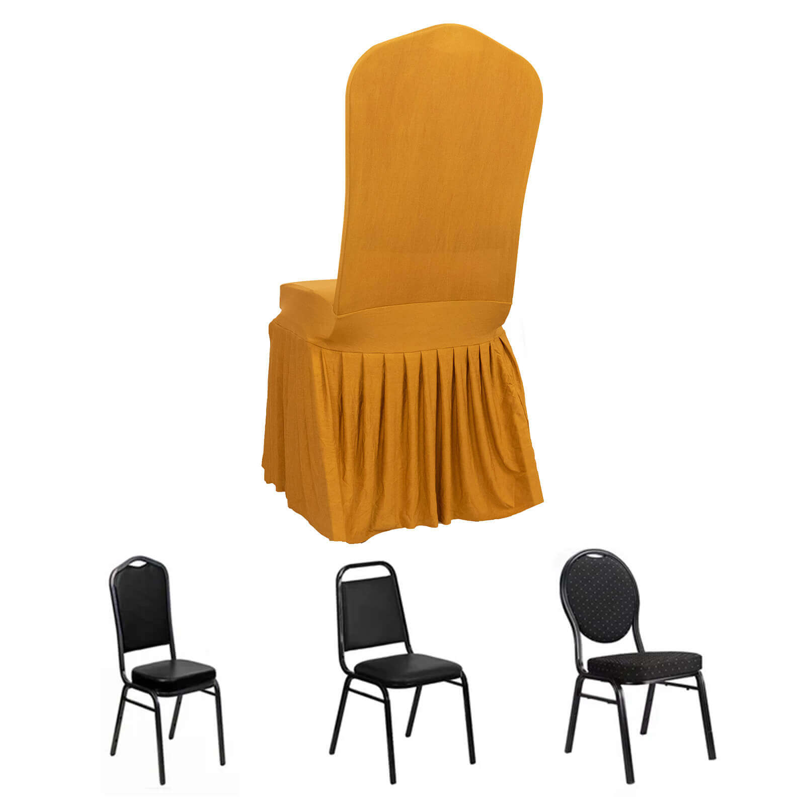 Spandex Chair Cover with Ruffle Pleated Skirt for Banquet Chairs Gold - 1-Piece Stretch Fitted Slipcover