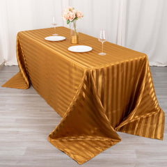 Satin Striped 90"x132" Rectangular Tablecloth Gold - Seamless Silky Smooth Table Cover