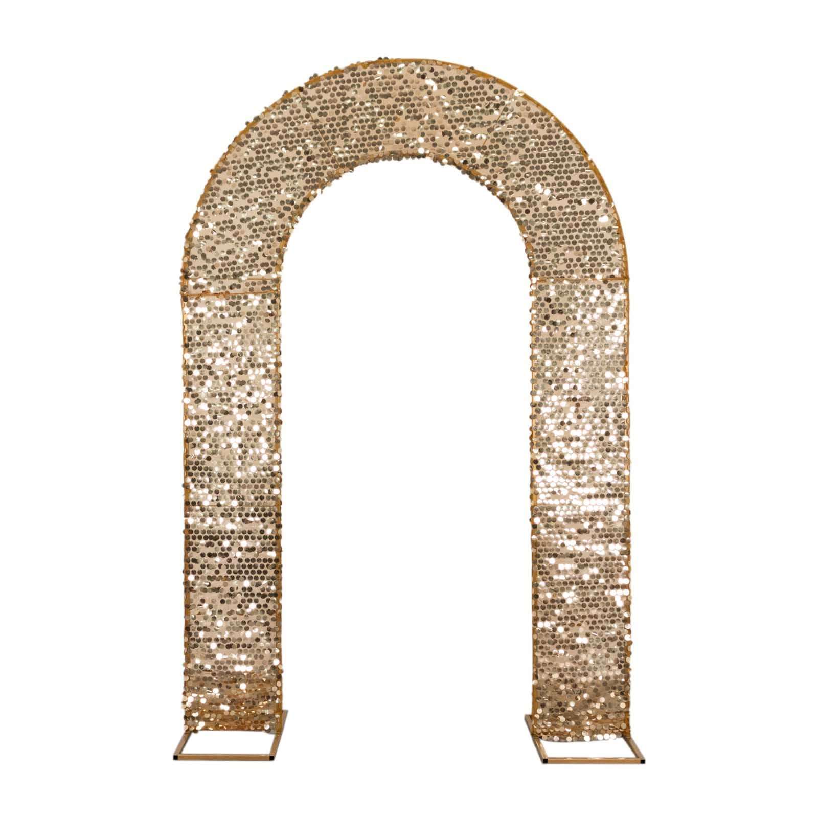 8ft Gold Big Payette Sequin Open Arch Wedding Arch Cover, Sparkly U-Shaped Fitted Backdrop Slipcover