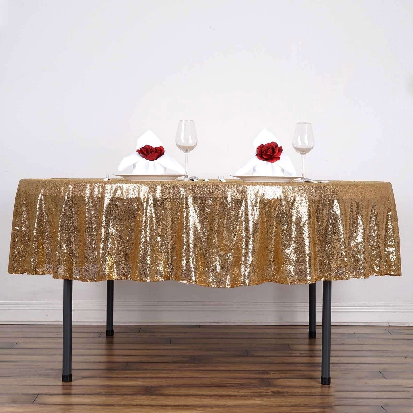 Sequin 90" Round Tablecloth Gold - Glittering Decor for Special Events