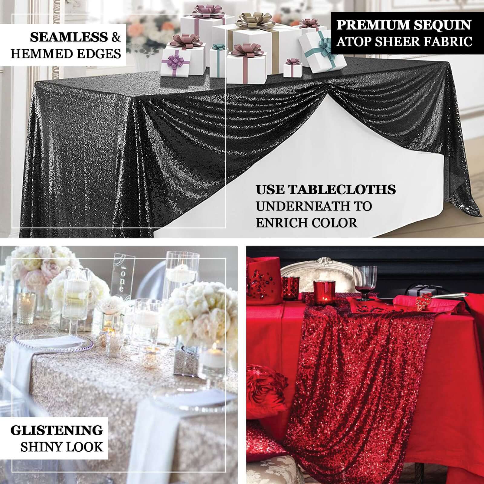 Sequin 90"x156" Rectangle Tablecloth Gold - Seamless Twinkling Design for Chic Celebrations