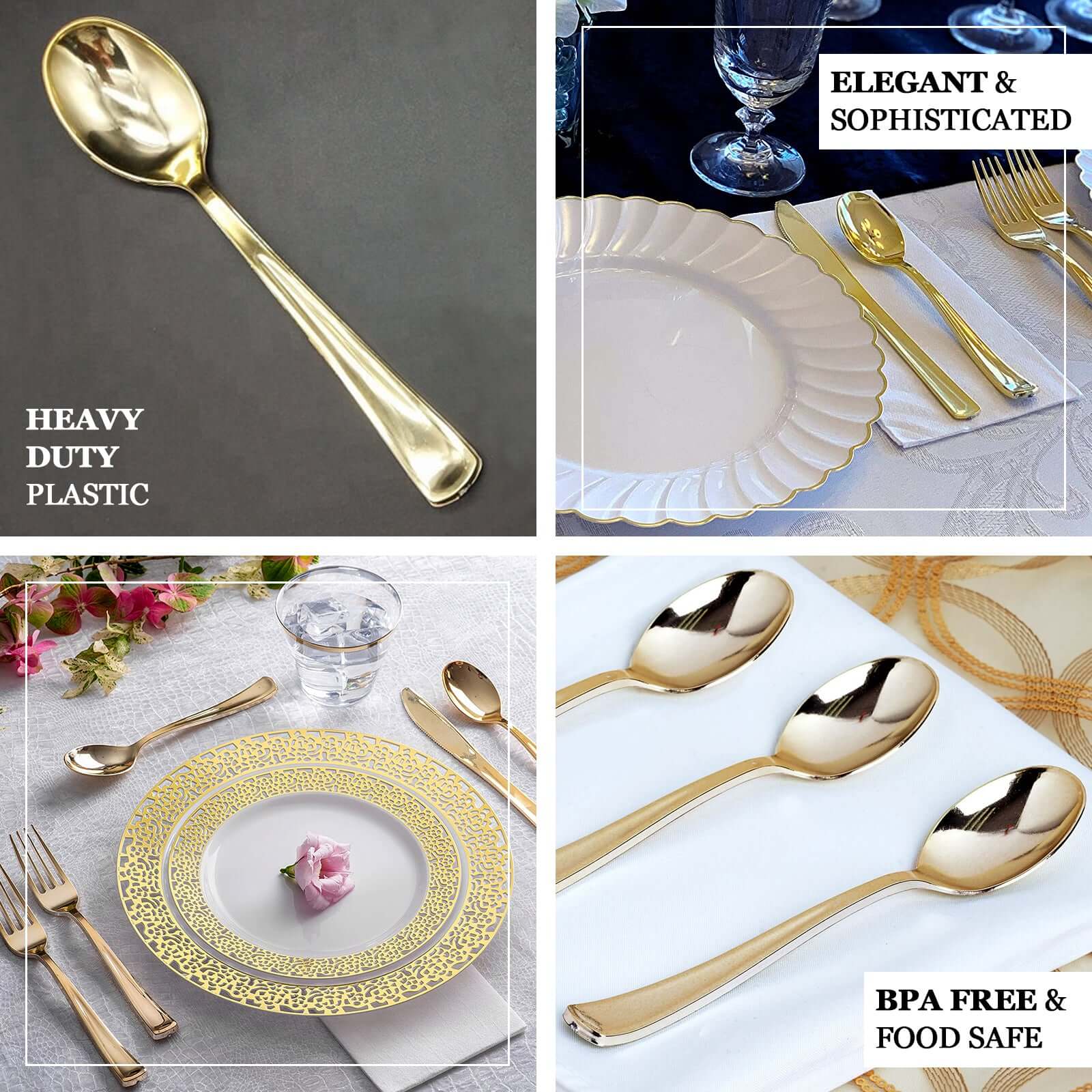 25-Pack Plastic Spoons Metallic Gold Classic Heavy Duty - Premium Disposable Cutlery 7"