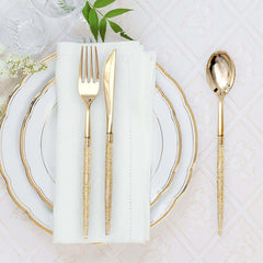 24-Pack Plastic Cutlery Set Metallic Gold with Gold Glitter - Stylish Disposable Silverware Pack 8"