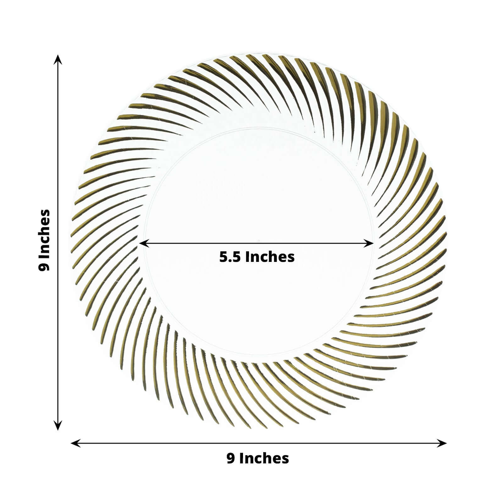 10-Pack Plastic 9" Round Dinner Plates Clear with Gold Swirl Rim - Disposable Party Plates for Classy Events & Banquets