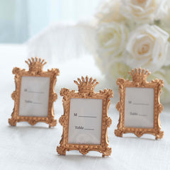 4-Pack Picture Frames Gold Resin Vintage Crown Design Rectangle - Mini Photo Frame Wedding Place Card Holders & Party Favors 4.5"x3"