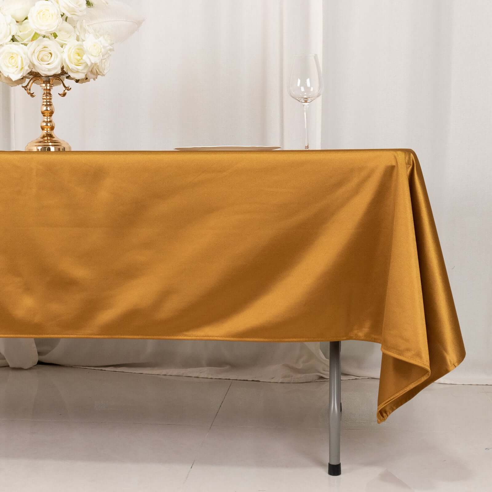 Scuba Rectangular 60"x102" Tablecloth Shimmering Gold - Wrinkle Free, Stain Resistant & Seamless Table Cover for Weddings and Parties