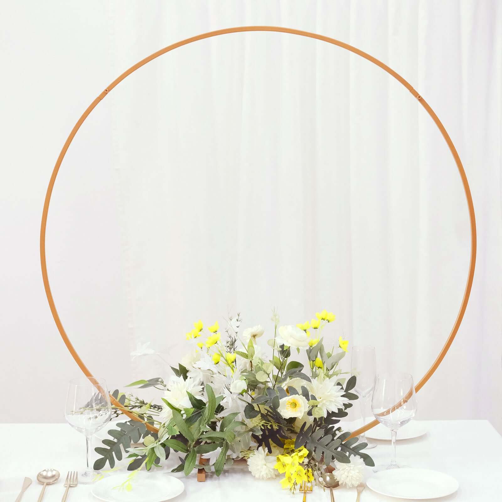 36" Gold Metal Round Hoop Wedding Centerpiece, Self Standing Table Floral Wreath Frame