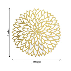 6-Pack Disposable Table Placemats in Metallic Gold with Laser Cut Hibiscus Flower Design - 400GSM Cardboard Placemats for Glamorous Table Decor 13"