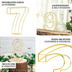 8" Tall Gold Freestanding 3D Decorative Metal Wire Numbers, Wedding Table Numbers -6
