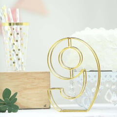 8" Tall Gold Freestanding 3D Decorative Metal Wire Numbers, Wedding Table Numbers -9