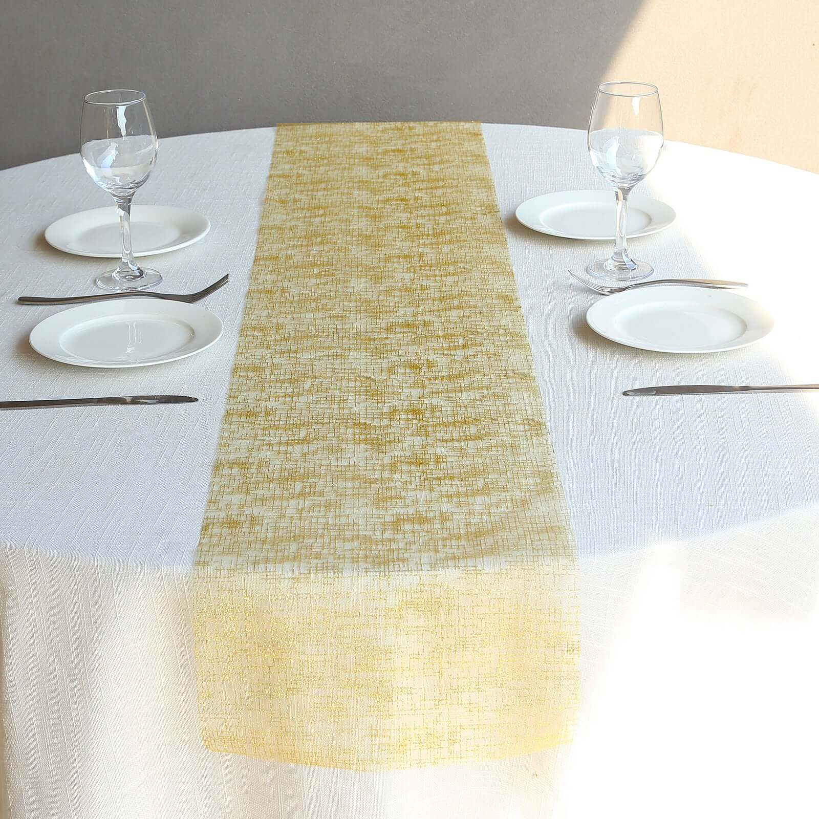 Mesh 11"x108" Table Runner Metallic Gold - Glitter Design for Convenient Event Decoration
