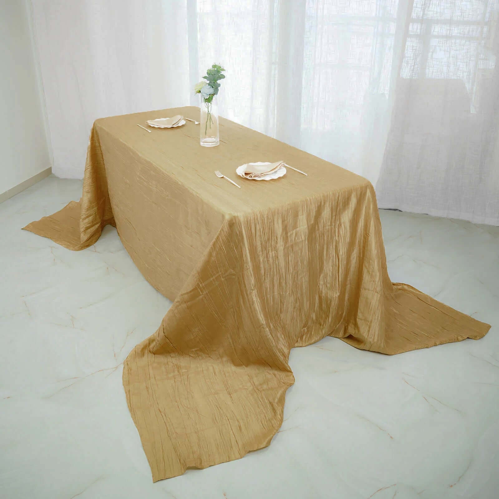 Taffeta 90"x156" Rectangle Tablecloth Gold - Seamless Accordion Crinkle Design for Stylish Celebrations