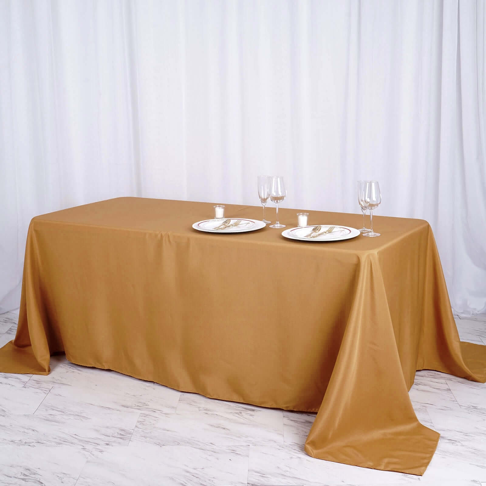 Polyester 90"x132" Rectangle Tablecloth Gold - Seamless Wrinkle-Resistant Design for Luxe Celebrations