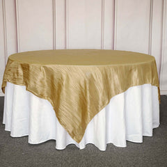 Taffeta 90"x90" Table Overlay Square Tablecloth Gold - Accordion Crinkle Design for Modern Celebrations