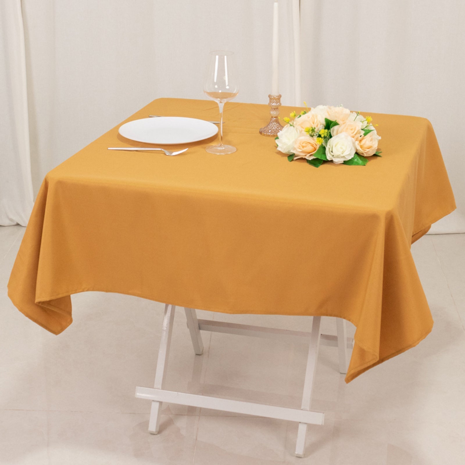 Premium Polyester 54"x54" Square Tablecloth Gold - Stain and Wrinkle-Resistant 220GSM Finish for Weddings & Events